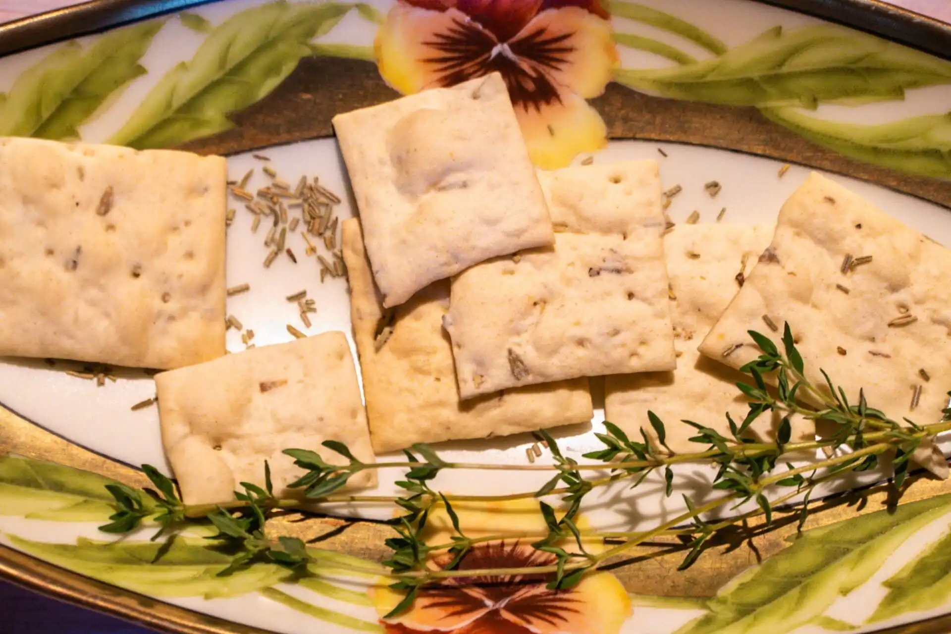 Delicious homemade crackers with herbs and spices.
