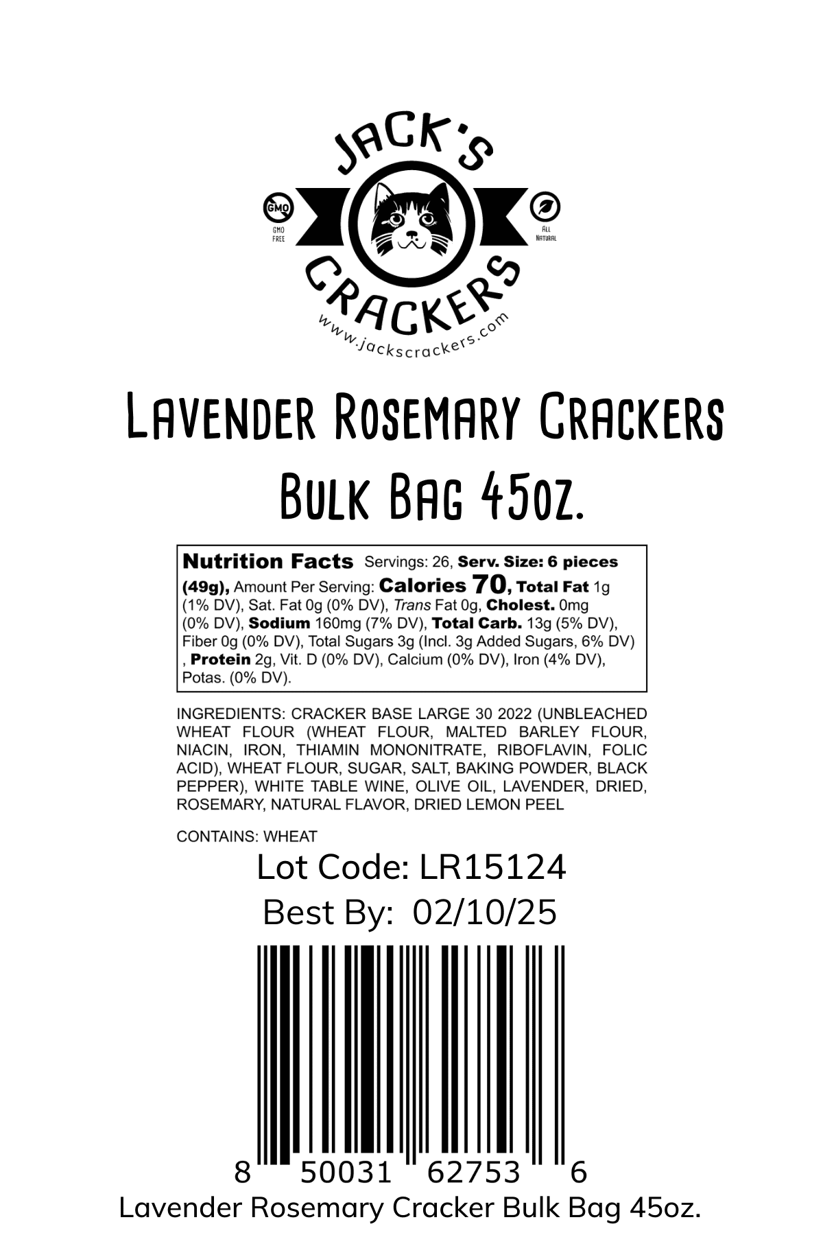 Delicious Lavender Rosemary Crackers in a 45oz bulk bag, perfect for snacking or entertaining. Made.